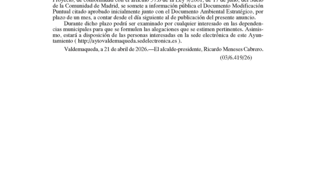 Aprobación inicial Modificación Puntual NNSS Valdemaqueda: Creación de Redes Públicas y Viviendas de Protección Pública